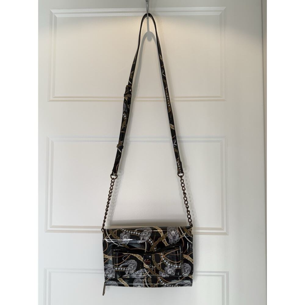 Betsey Johnson XODANI Black Animal Print Leopard Chain Wallet Crossbody Purse - Picture 2 of 14